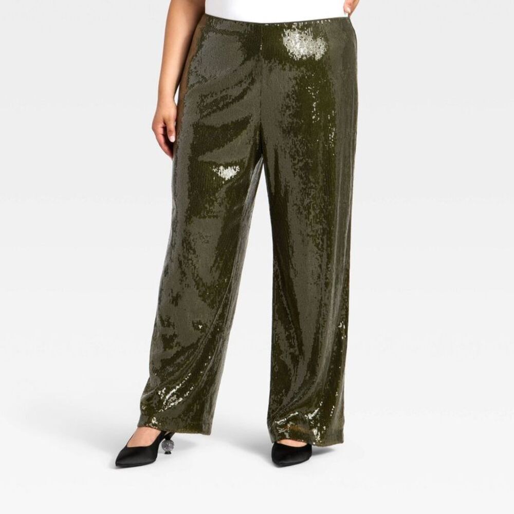 Women's Sequin Pants - A New Day Green 2X